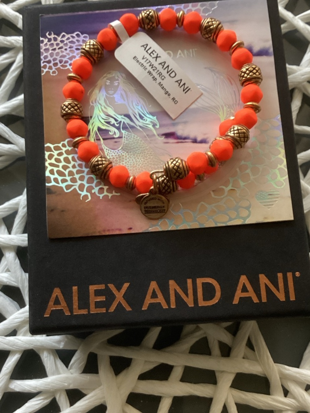 Alex and Ani Coral Orange Beaded Bracelet with Gold Accents